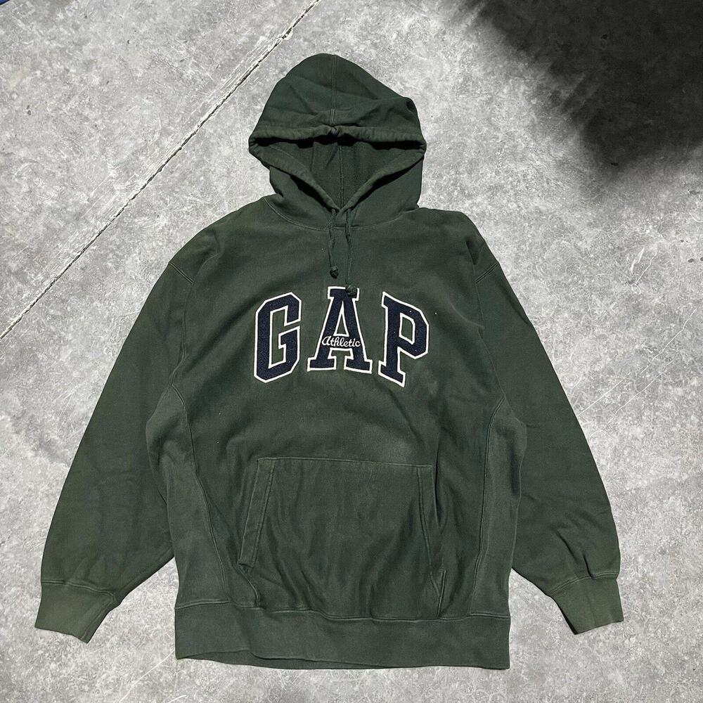 Vintage Gap Athletic Green Men’s Spell Out Logo Hoodie Size Medium Hooded Y2K